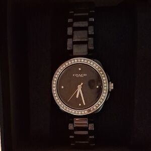 Coach Crystal-Accent Black Ceramic Bracelet Watch